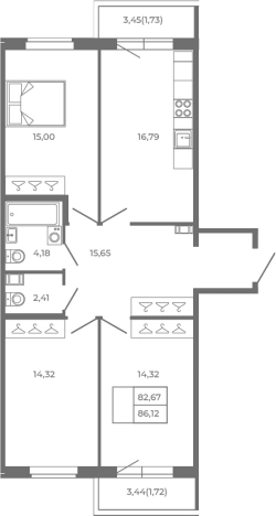 Купить многокомнатную квартиру в Ленинградской области. Вариант № 6961331, 0, площадь -  квм, цена 16879520 рублей