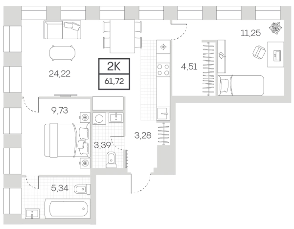 . Вариант № 78518, 0, площадь - 61.72 квм, цена 28391200 рублей