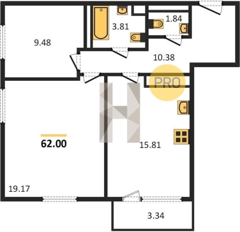 Купить двухкомнатную квартиру в ЖК Покровский в Ижевске. Вариант № 61186, 0, площадь -  квм, цена 4964680 рублей