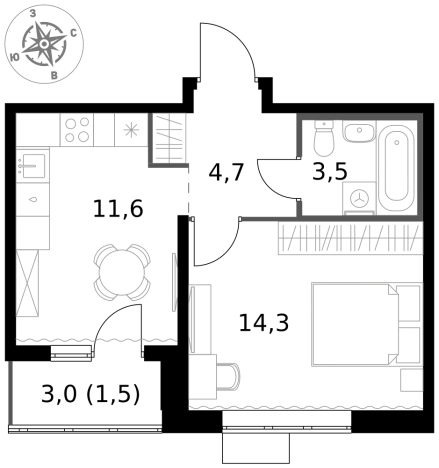 . Вариант № 9807309, 0, площадь - 35.6 квм, цена 12942380 рублей