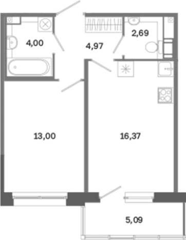 . Вариант № 6260748, 0, площадь - 41.03 квм, цена 19792872 рублей