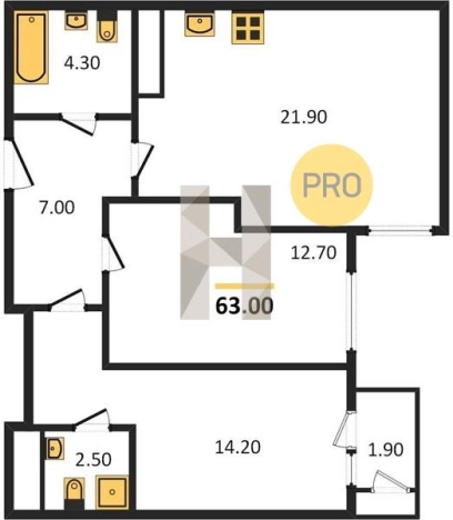 Купить двухкомнатную квартиру в Микрорайоне 8-й, жилой район Культбаза в Ижевске. Вариант № 61621, 0, площадь -  квм, цена 4641280 рублей