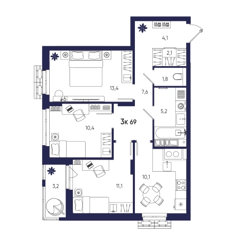 Купить квартиру на улице Яшиной в Пензе. Вариант № 10320374, 0, площадь -  квм, цена 7659000 рублей