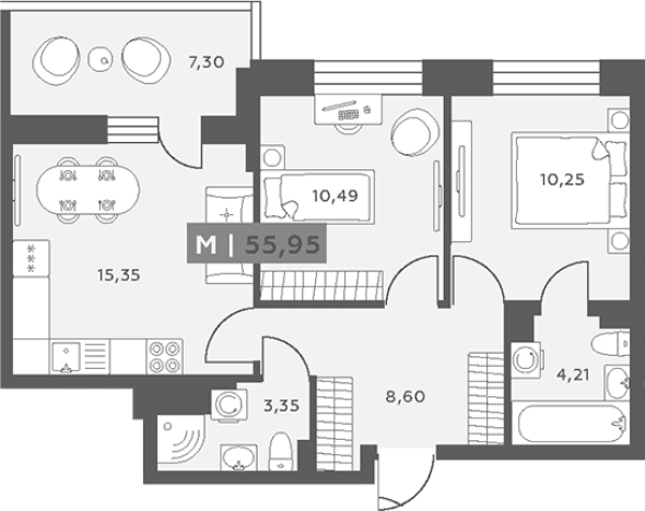 . Вариант № 6217550, 0, площадь - 53.76 квм, цена 9114406 рублей