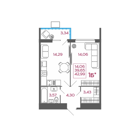 Купить однокомнатную квартиру в ЖК Жилой комплекс "Новобережье" в Пензенской области. Вариант № 2351983, 0, площадь -  квм, цена 3912090 рублей