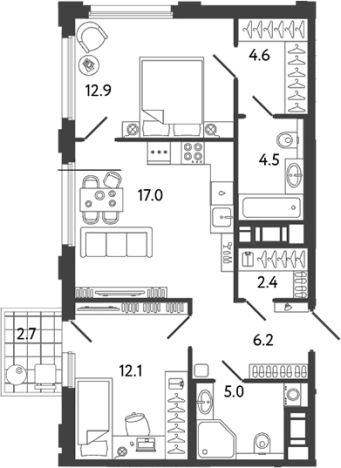 Купить трехкомнатную квартиру в районе Невский в Санкт-Петербурге. Вариант № 6251758, 0, площадь -  квм, цена 19691345 рублей