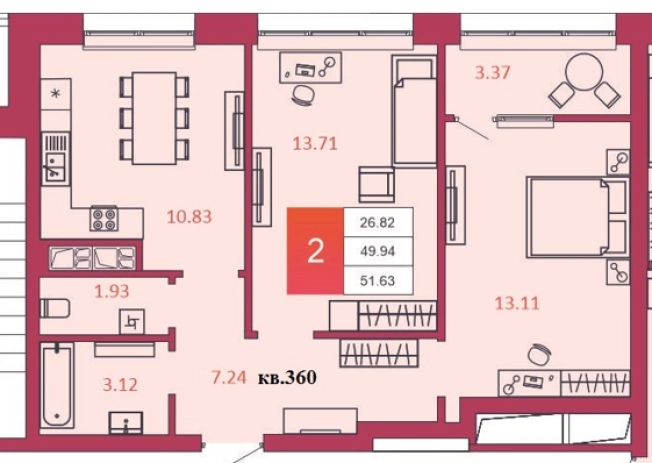 Купить двухкомнатную квартиру в Тульской области. Вариант № 73651, 0, площадь -  квм, цена 8095970 рублей