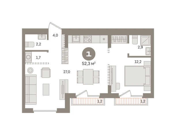. Вариант № 8529744, 0, площадь - 54.42 квм, цена 10860000 рублей
