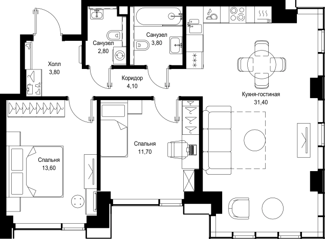 Купить двухкомнатную квартиру у метро Тушинская в Москве. Вариант № 10443595, 0, площадь -  квм, цена 31021840 рублей