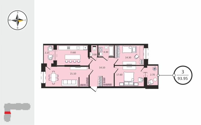 Купить трехкомнатную квартиру в ЖК Соколиный Парк в Владимире. Вариант № 124988, 1, площадь -  квм, цена 10103860 рублей