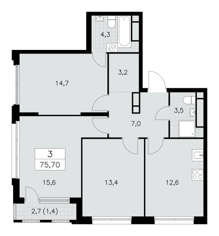 . Вариант № 1340809, 0, площадь - 75.7 квм, цена 31049112 рублей