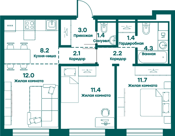 . Вариант № 145266, 0, площадь - 57.7 квм, цена 11524969 рублей