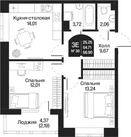 Купить трехкомнатную квартиру у метро Парнас в Ленинградской области. Вариант № 7261258, 0, площадь -  квм, цена 12931467 рублей