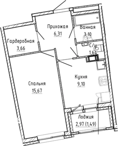 Купить однокомнатную квартиру в новостройках в ЖК Аквилон RIVA в Мурине. Вариант № 8928561, 0, площадь -  квм, цена 6906878 рублей