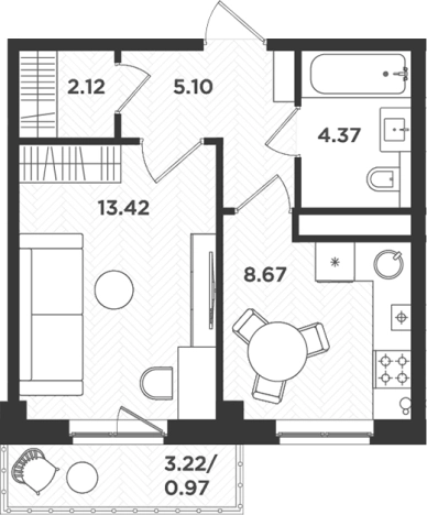 Купить однокомнатную квартиру в ЖК Новокасимово в Ленинградской области. Вариант № 7204292, 0, площадь - квм, цена 5033363 рублей