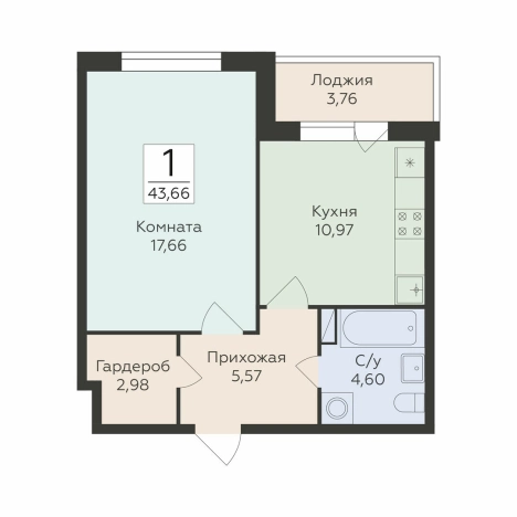 Купить однокомнатную квартиру в ЖК Романовский в Воронеже. Вариант № 147325, 0, площадь -  квм, цена 6020714 рублей