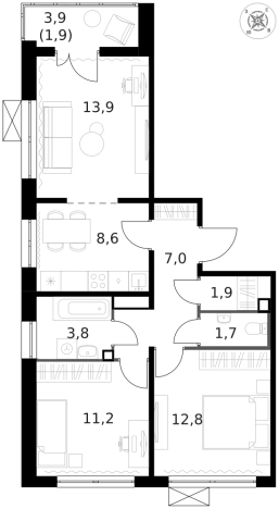Купить трехкомнатную квартиру в ЖК 1-й Ленинградский в Москве. Вариант № 10345326, 0, площадь -  квм, цена 21791360 рублей