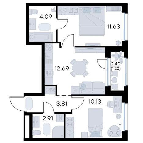 . Вариант № 7708689, 1, площадь - 46.46 квм, цена 7669999 рублей