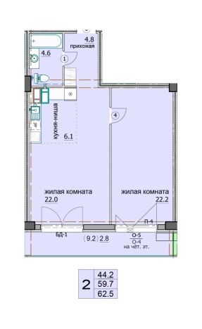 Купить двухкомнатную квартиру в районе Октябрьский в Пензе. Вариант № 90521, 0, площадь -  квм, цена 6169200 рублей