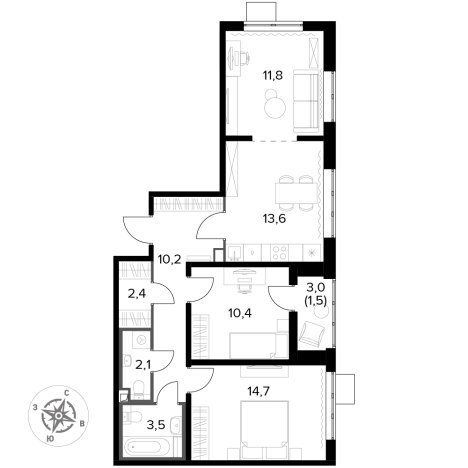 Купить трехкомнатную квартиру у метро Домодедовская в Видном. Вариант № 9904987, 0, площадь -  квм, цена 17929080 рублей