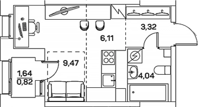 . Вариант № 3573792, 0, площадь - 22.94 квм, цена 9591722 рублей