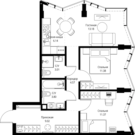 Купить квартиру в ЖК МИРА в Москве. Вариант № 162973, 0, площадь -  квм, цена 41236447 рублей