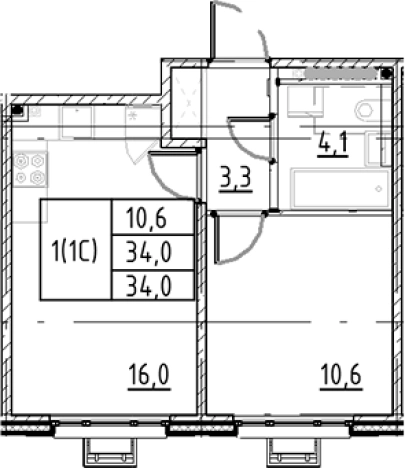 . Вариант № 7597660, 0, площадь - 34 квм, цена 8257716 рублей