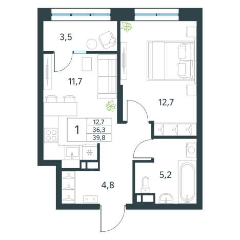 Купить однокомнатную квартиру в ЖК мкр. Хороший в Чите. Вариант № 138029, 0, площадь -  квм, цена 6292380 рублей