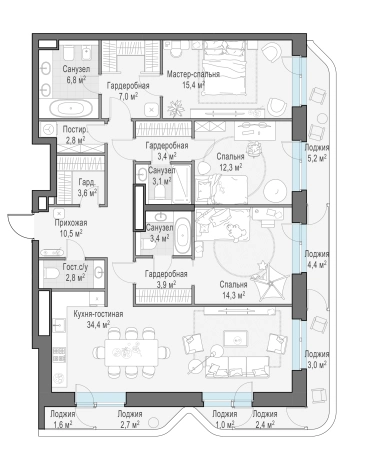Купить четырехкомнатную квартиру в новостройках в ЖК FORIVER в Москве. Вариант № 169150, 0, площадь -  квм, цена 78470000 рублей