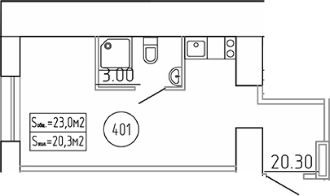 . Вариант № 7596836, 0, площадь - 23 квм, цена 9873440 рублей