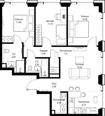 Купить трехкомнатную квартиру в новостройках в районе Можайский в Москве. Вариант № 10349713, 0, площадь -  квм, цена 43283370 рублей
