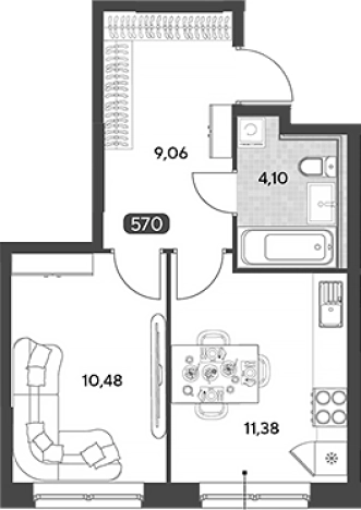 Купить однокомнатную квартиру в Калужской области. Вариант № 123056, 0, площадь -  квм, цена 4161952 рублей
