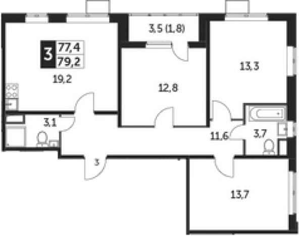 Купить трехкомнатную квартиру в Видном. Вариант № 9837010, 0, площадь -  квм, цена 18848280 рублей