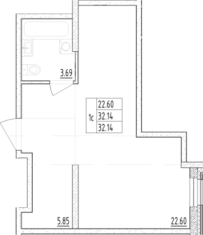 . Вариант № 6209749, 0, площадь - 32.14 квм, цена 7807931 рублей