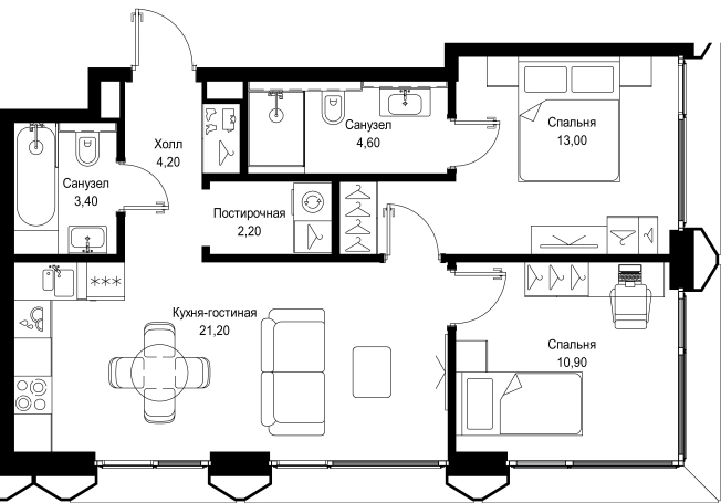 Купить двухкомнатную квартиру у метро Тушинская в Москве. Вариант № 10443626, 0, площадь -  квм, цена 27767640 рублей