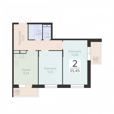 . Вариант № 130893, 0, площадь - 55.45 квм, цена 6648455 рублей