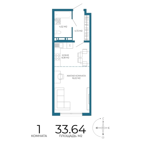 Купить однокомнатную квартиру в Микрорайоне Пенза-2, Железнодорожный район в Пензе. Вариант № 3444971, 0, площадь -  квм, цена 3094880 рублей
