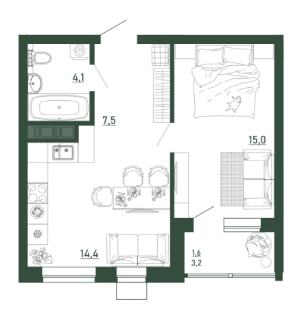 Купить однокомнатную квартиру на улице бульвар Содружества в Воронеже. Вариант № 102979, 0, площадь -  квм, цена 5752375 рублей