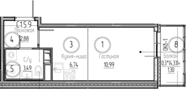 Купить Студию у метро Улица Дыбенко в Ленинградской области. Вариант № 8931155, 0, площадь -  квм, цена 4236409 рублей