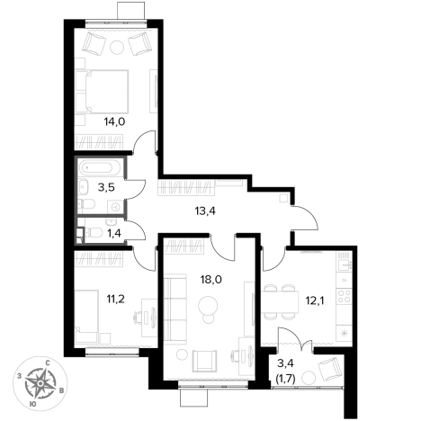 Купить трехкомнатную квартиру на улице Кетчерская в Москве. Вариант № 10703233, 0, площадь - квм, цена 18809940 рублей