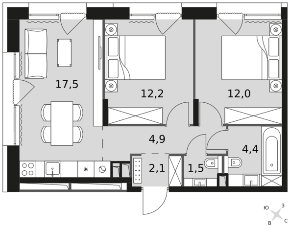 Купить двухкомнатную квартиру в новостройках на улице Снежная в Москве. Вариант № 9622397, 0, площадь - квм, цена 46753980 рублей