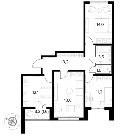 Купить трехкомнатную квартиру у метро Битца в Видном. Вариант № 9838456, 0, площадь -  квм, цена 19442460 рублей