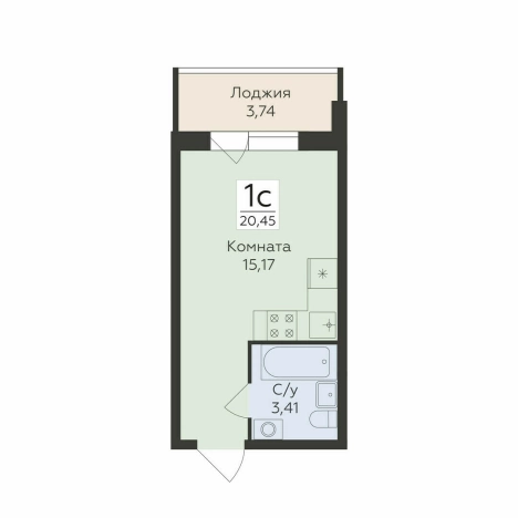 Купить однокомнатную квартиру в ЖК Flora в Воронеже. Вариант № 145742, 0, площадь -  квм, цена 3338258 рублей