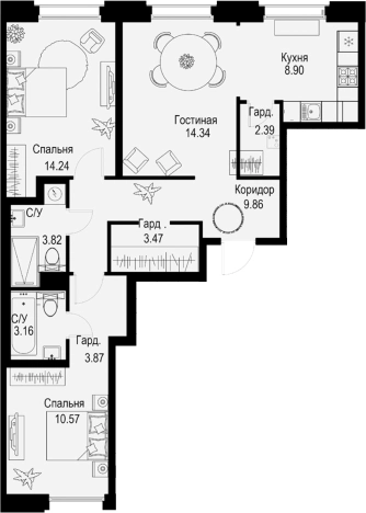 Купить трехкомнатную квартиру в новостройках у метро Петроградская в Санкт-Петербурге. Вариант № 4829475, 0, площадь - квм, цена 38802400 рублей