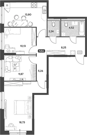 Купить трехкомнатную квартиру в Калуге. Вариант № 120499, 0, площадь -  квм, цена 7797899 рублей