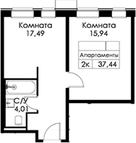 . Вариант № 6250714, 0, площадь - 37.44 квм, цена 9799097 рублей