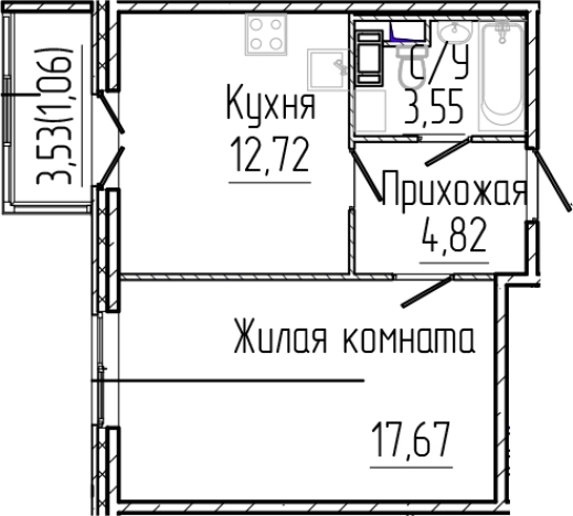 . Вариант № 7979496, 0, площадь - 38.76 квм, цена 7366700 рублей