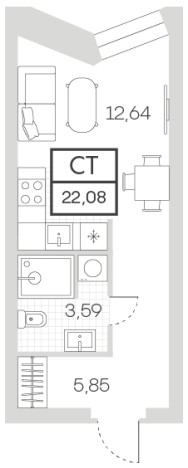 . Вариант № 78496, 0, площадь - 22.08 квм, цена 13468800 рублей