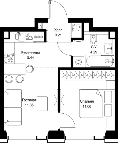 Купить однокомнатную квартиру в новостройках у метро Давыдково в Москве. Вариант № 10349778, 0, площадь -  квм, цена 23779945 рублей