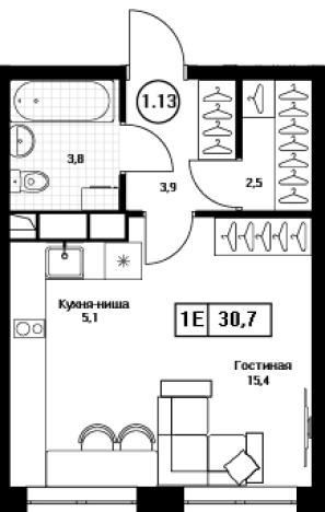 . Вариант № 10139483, 0, площадь - 30.7 квм, цена 6293500 рублей